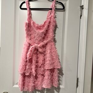 Show Me Your MuMu Blush Feathered Mini Dress
